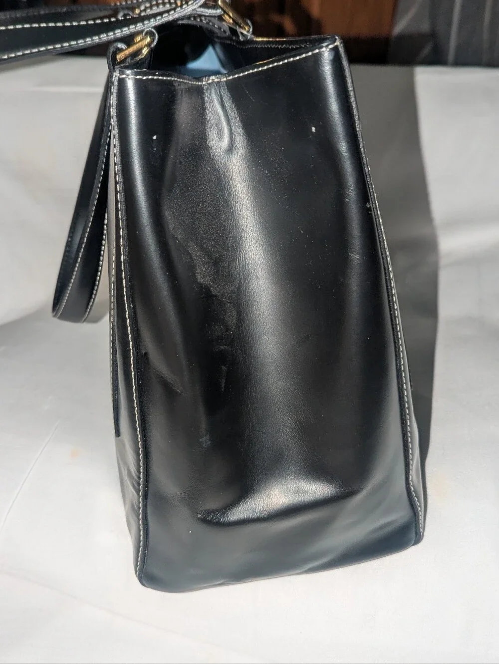 ANTONIO MELANI Black Tote with White Stitching and Gold Hardware. NWT